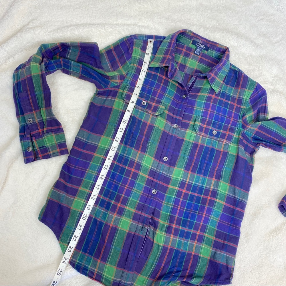 Chaps Flannel Multi Colored Plaid Button Down S - image 8